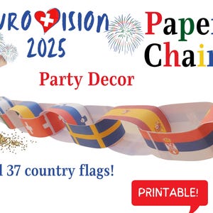 Eurovision 2025 Paper Chain Party Decor, Eurovision Song Contest Watch Party Flag Bunting
