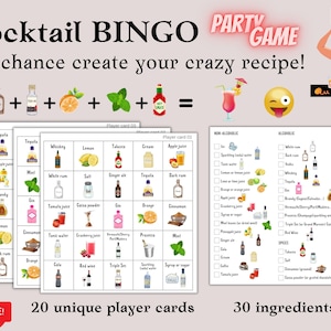 Cocktail BINGO, Printable Party Game, Cocktail Making Game, New Year&#39;s Eve Party Game