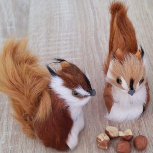 Soft furry little squirrel, cute plush squirrel, mini squirrel, Animal Figurines