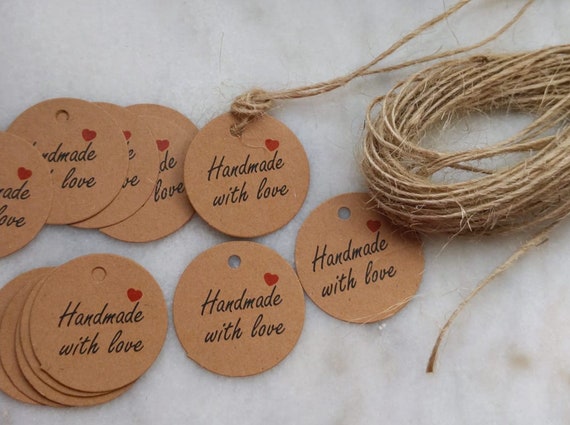 Handmade With Love Tags With Jute Rope / Gift Tags / Price Tags/ Handmade  With Love Labels 