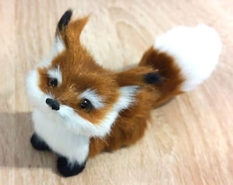 Cute little fox, soft furry tiny fox, plush fox, mini fox, 8-9 cm, Animal Figurines