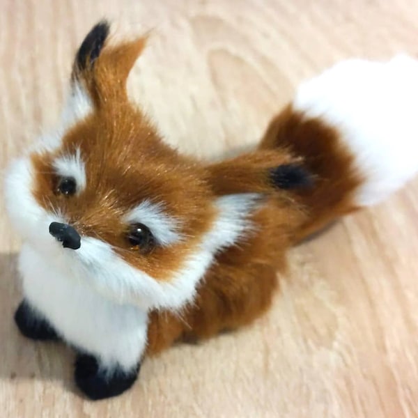 Cute little fox, soft furry tiny fox, plush fox, mini fox, 8-9 cm, Animal Figurines