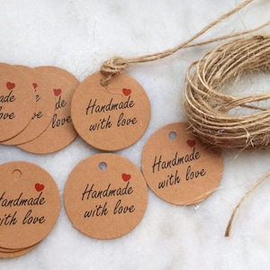 Etiquetas feitas à mão com amor com corda de juta / Etiquetas para presente / Etiquetas de preço / Etiquetas feitas à mão com amor