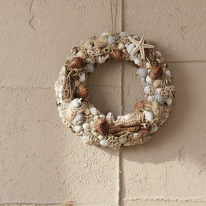 Schelpenkrans, kustzomerdecor, natuurlijk kant (30 cm, 11,81 inch)