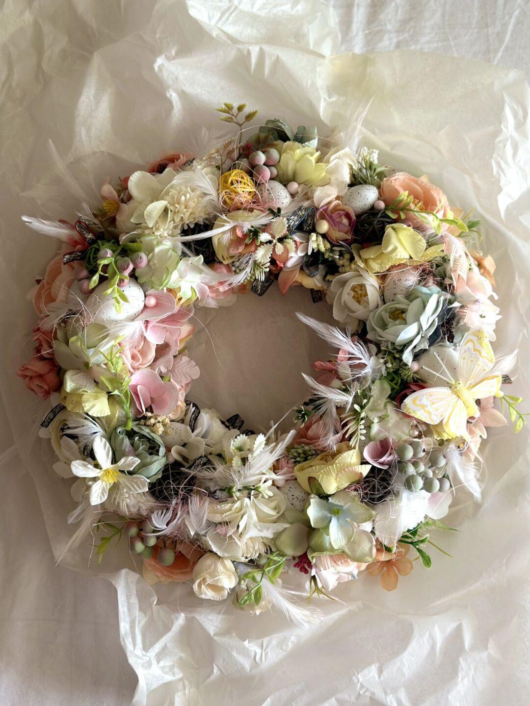 Easter Wreath 13.78 Inch Pastel Spring Wreath With Flowers, Eggs ...
