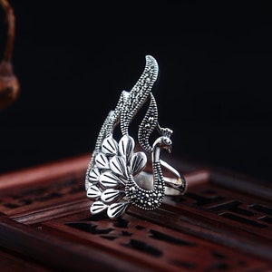 Women Phoenix Sterling Silver Ring, Phoenix 925 Silver Adjustable Ring, Handmade Phoenix Jewelry, Women Peacock Ring