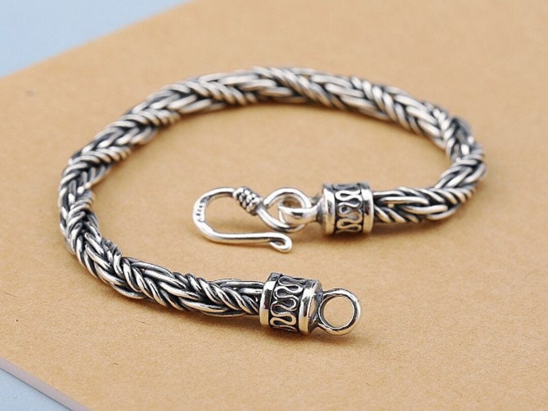 5mm Foxtail Twisted Sterling Silver Chain Bracelet, Tulang Naga ...