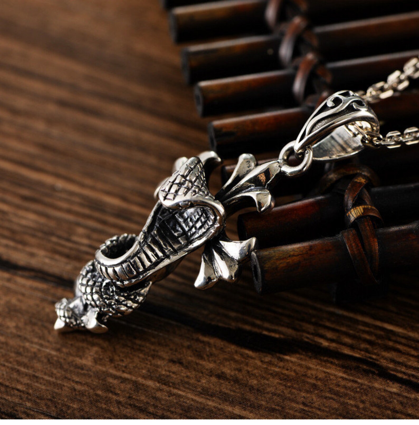 Snake Cross Silver Necklace Python Sterling Silver Pendant - Etsy