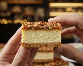 Pecan Cheesecake Squares Recipe | Creamy Dessert Bars (Instant Digital Download)