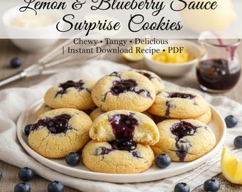 Lemon & Blueberry Surprise Cookies | Cheesecake-Filled Delight | Instant Download PDF Recipe
