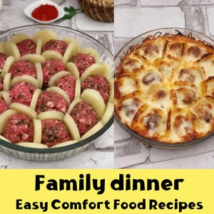 Potato Meatball Cheese Bake Recipe | Comfort Food Dinner (Printable PDF)