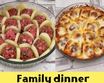 Potato Meatball Cheese Bake Recipe | Comfort Food Dinner (Printable PDF)