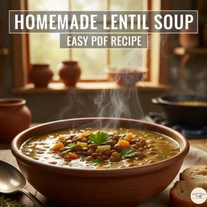 Receita de Sopa de Lentilha Caseira em PDF | Jantar Fácil em Uma Panela Só | Vegetariana Aconchegante | Receita Digital para Imprimir
