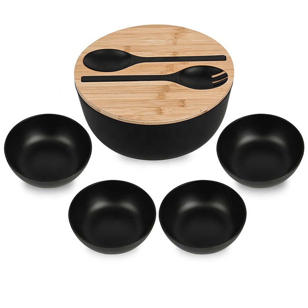 Set of Large Bowl and 4 Small Bowls With Bamboo Cutting Board and ...