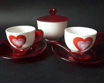 Set 2 Tazzine Caffè Guzzini + Zuccheriera Serie Love Cuore Piattini Cucchiaini