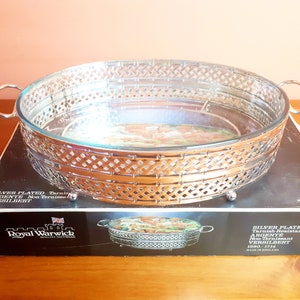 Royal Warwick Vassoio placcato in argento Pirofila in vetro per antipasti Vintage anni 70 immagine 5