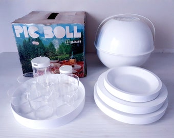 Pic Boll Guzzini Witte Picknickset voor 6 personen Vintage jaren 70 Compleet met originele doos