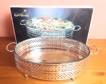 Royal Warwick Vassoio placcato in argento - Pirofila in vetro per antipasti Vintage anni 70