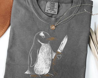 Flight Was Never An Option Shirt, Funny Penguin Knife Shirt, Sarcastic Dark Humor, Retro Penguin Punk Graphic Comfort Colors® Chaotic Shirt