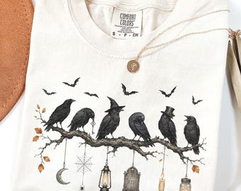 Comfort Colors® Black Crow Halloween Shirt, Cute Spooky Season Fall Tshirt, Halloween Bird Top, October Tee Woman, Halloween Shirt Women