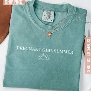 Comfort Colors® Pregnant Girl Summer Shirt, Beach Pregnancy Announcement T-shirt, Pregnancy Reveal Tee, Baby Shower Gift, New Mom Shirt