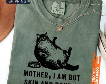 Koszulka z kotem „Matka, ale skóra i kości”, Comfort Colors® Fat Cat Lover, zabawny prezent, sarkastyczna koszulka dla mamy, sarkastyczna koszulka dla mamy, koszulka dla kobiet