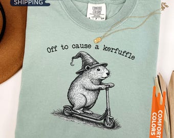 Off To Cause A Kerfuffle Comfort Colors® Shirt, Funny Groundhog Scooter Shirt, Silly Animal Mental Health Tee, Adult Humor Sarcastic T-Shirt