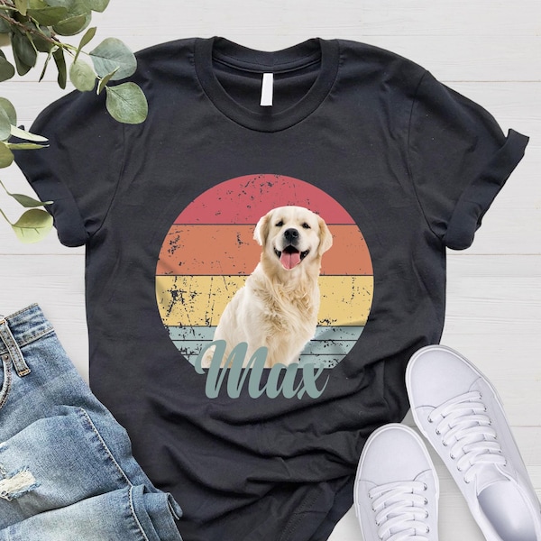 Camiseta personalizada para perro, camiseta personalizada para mascota con retrato vintage, camiseta con foto de tu mascota en estilo retro, también disponible en tallas para niños.