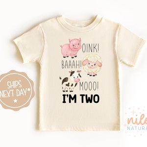 Oink Bah Moo I&#39;m Two Shirt, Farm Birthday Shirt, I&#39;m Two Tee, Barn Animal Birthday T-shirt, Cow Birthday Shirt, Turning 2 Birthday Shirt