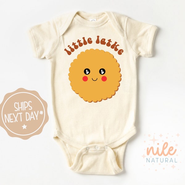 Little Latke Onesie®, Hanukkah Onesie®, Retro Hanukkah Long Sleeve Onesie®, Chanukah Onesie®, Little Latke Shirt, Natural Baby Onesie®