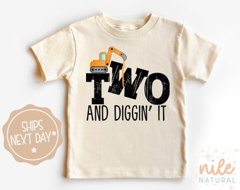 Two and Diggin' It Onesie®, 2nd Birthday Boy Shirt, Matching Birthday Shirt, Dump Truck Birthday, Excavator Birthday Shirt, Natural Tee