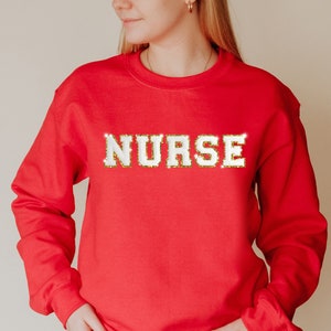 Embroidered Nurse Sweatshirt, Nurse Glitter Sweatshirt, Nursing School, Nurse Appreciation, Patch Nurse Sweater, Glitter Nurse Shirt