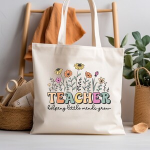 Sac fourre-tout en toile pour professeur à fleurs, fourre-tout pour professeur, rentrée des classes, cadeaux pour professeur, vie de professeur, cadeau élève enseignant