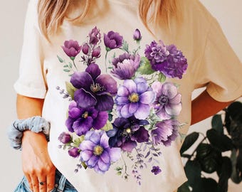 Vintage Pressed Flowers Comfort Colors® Shirt, Boho Cottagecore Tshirt, Botanical Purple Floral, Wildflowers T shirt, Gift Garden Lover