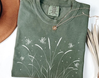 Comfort Colors® Firefly Wildflower T-Shirt, Cottagecore Cotton Shirt, Boho Botanical Nature Lover Shirt, Vintage Garden Aesthetic Clothing