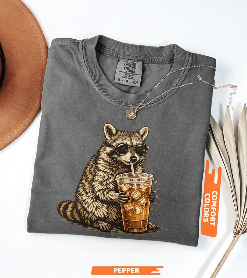 Raccoon Drinking Iced Coffee Shirt, Funny Animal Meme Tee, Coffee Lover ...
