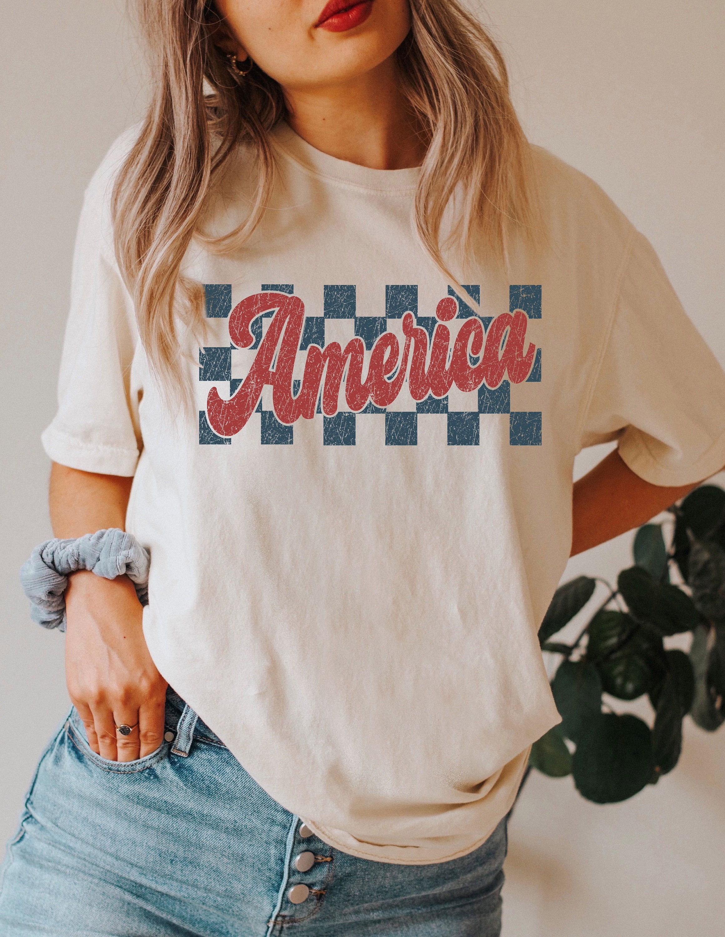 Checkered Retro USA Shirt, Patriotic Shirt, 4th of July Shirt, Independence Day Gift, Memorial Day Shirt, Red White and Blue Comfort Colors®