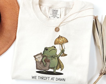 We Thrift At Dawn Comfort Colors® Shirt, Funny Frog Meme Thrifting Shirt, Thrift Lover T shirt, Vintage Collector Shirt