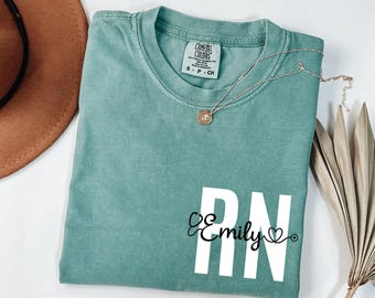 Custom Registered Nurse Comfort Colors® T-shirt, Personalized Name Nurse Shirt, RN Grad Tee, RN Pocket Outfit, Nurse Gift Idea, New Nurse