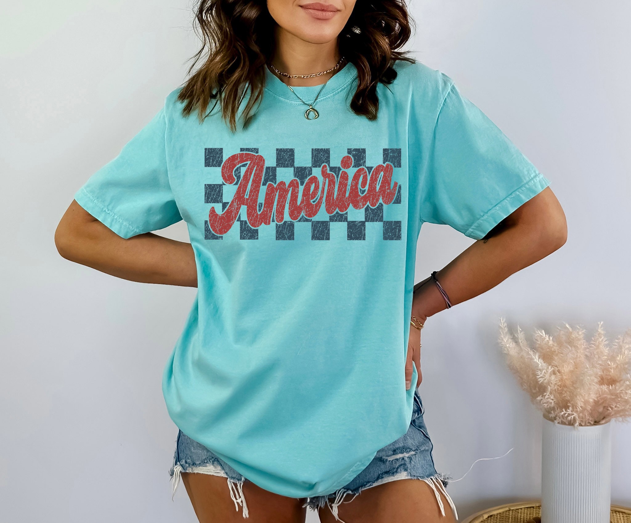 Checkered Retro USA Shirt, Patriotic Shirt, 4th of July Shirt, Independence Day Gift, Memorial Day Shirt, Red White and Blue Comfort Colors®