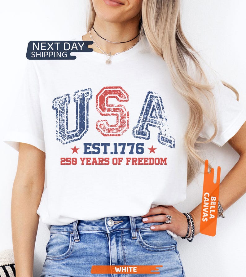 Patriotic 1776–2026 graphic tee celebrating the USA 250th anniversary with a bold commemorative American design.
