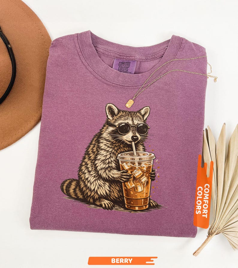 Raccoon Drinking Iced Coffee Shirt, Funny Animal Meme Tee, Coffee Lover ...