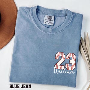 Custom Baseball Pocket Shirt, Baseball Comfort Colors, Personalized Baseball Number Shirt, Baseball Gift, Sports Mom tee, Baseball Fan Tee