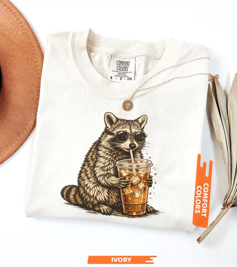 Raccoon Drinking Iced Coffee Shirt, Funny Animal Meme Tee, Coffee Lover ...