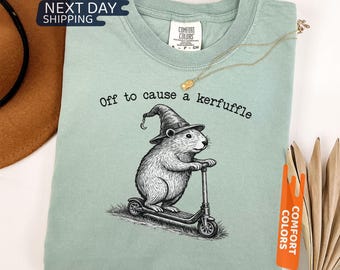 Off To Cause A Kerfuffle Comfort Colors® Shirt, Funny Groundhog Scooter Shirt, Silly Animal Mental Health Tee, Adult Humor Sarcastic T-Shirt