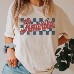 Checkered Retro USA Shirt, Patriotic Shirt, 4th of July Shirt, Independence Day Gift, Memorial Day Shirt, Red White and Blue Comfort Colors®