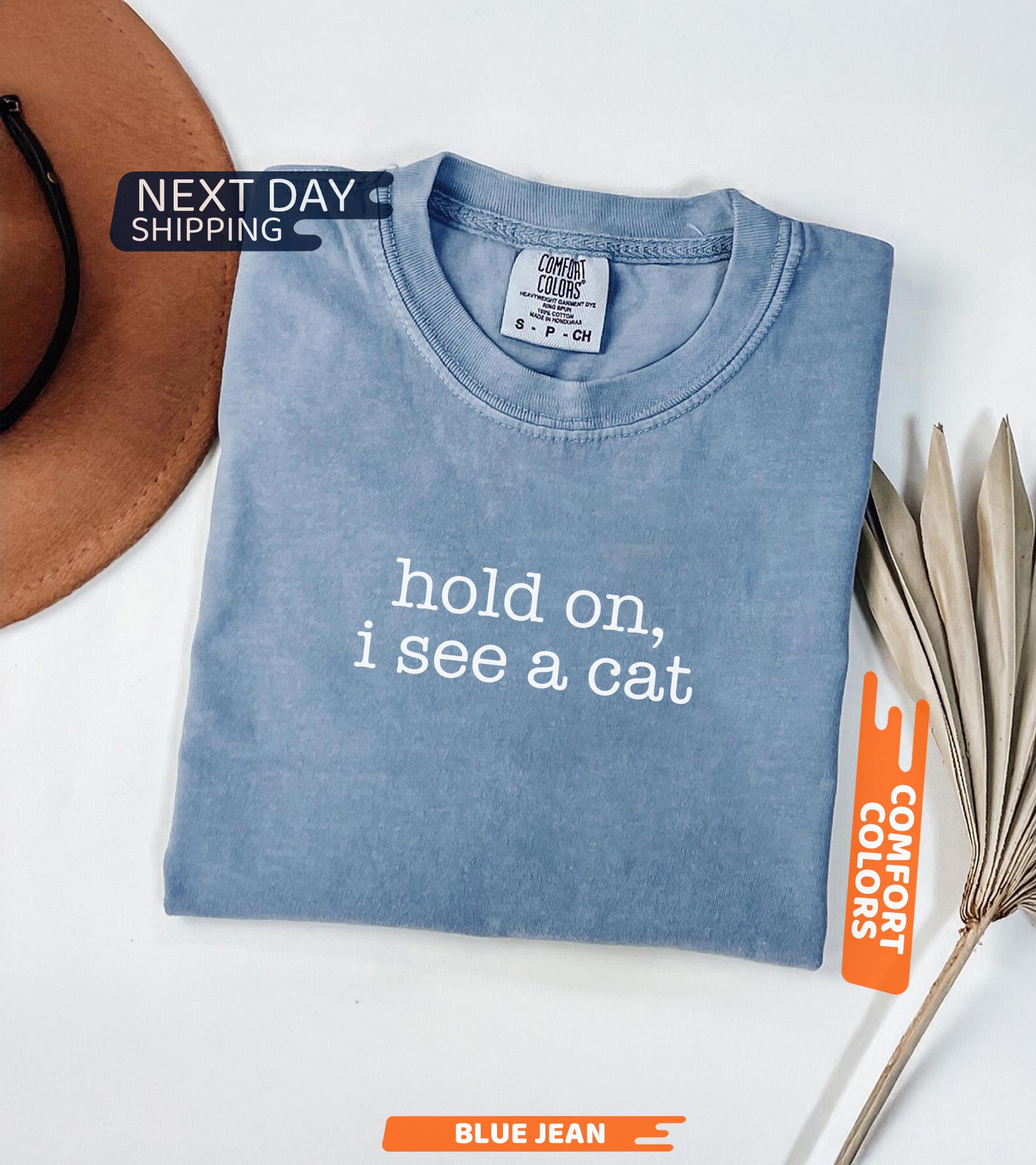 Comfort Colors® Hold On I See A Cat Shirt, Cat Lover Gift, Pet Parent Humor, Feline Friend, Cat Person, Trendy Women's Tshirt, Cat Mom Shirt