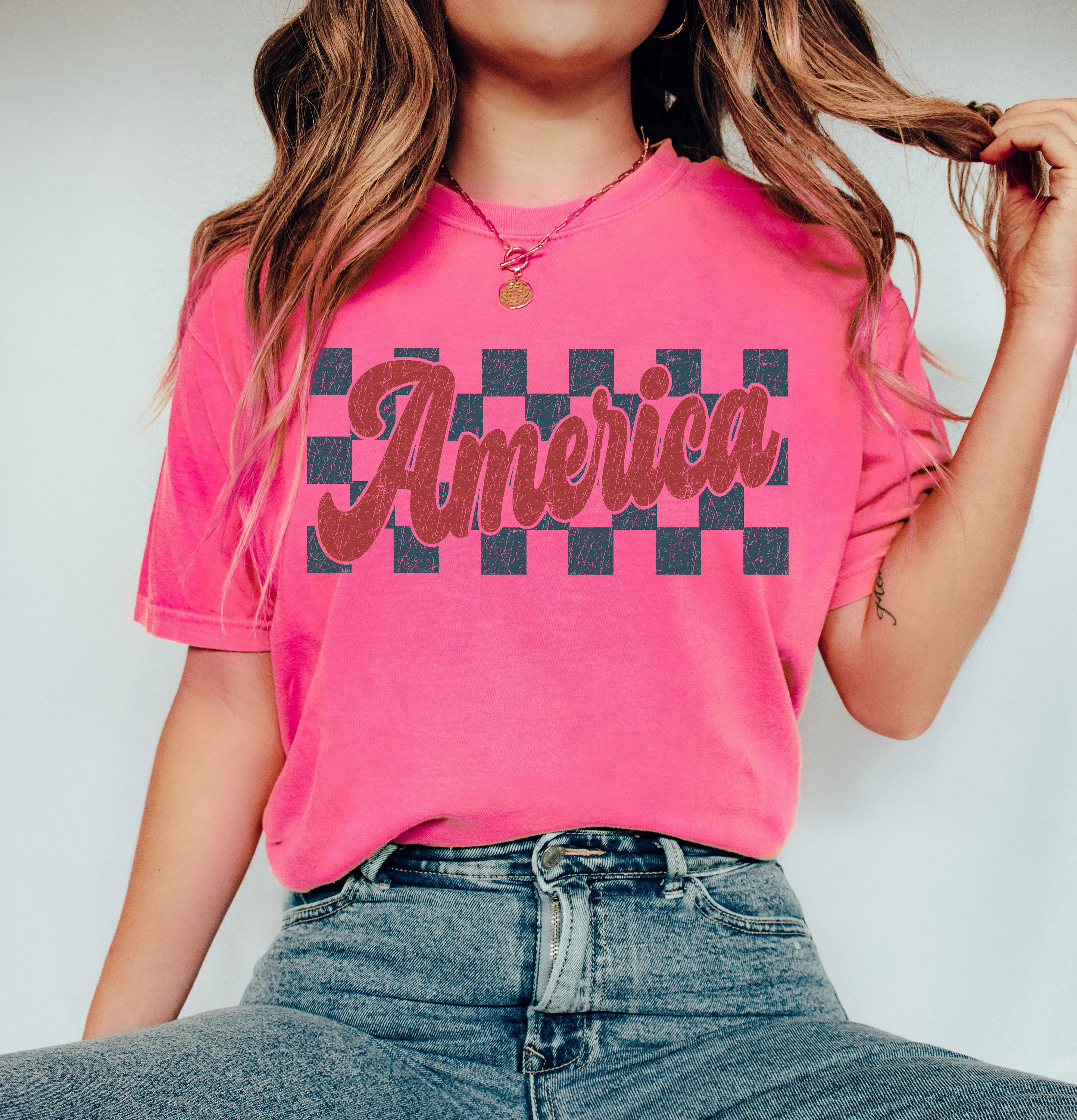 Checkered Retro USA Shirt, Patriotic Shirt, 4th of July Shirt, Independence Day Gift, Memorial Day Shirt, Red White and Blue Comfort Colors®