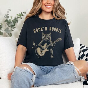 Rock Cat Playing Guitar Shirt, Funny Guitar Cat Tee, Cat Lovers Gift for Her, Cat Mom Shirt, Cat Dad Shirt, Rock Cat Shirt, Cat Themed Gifts