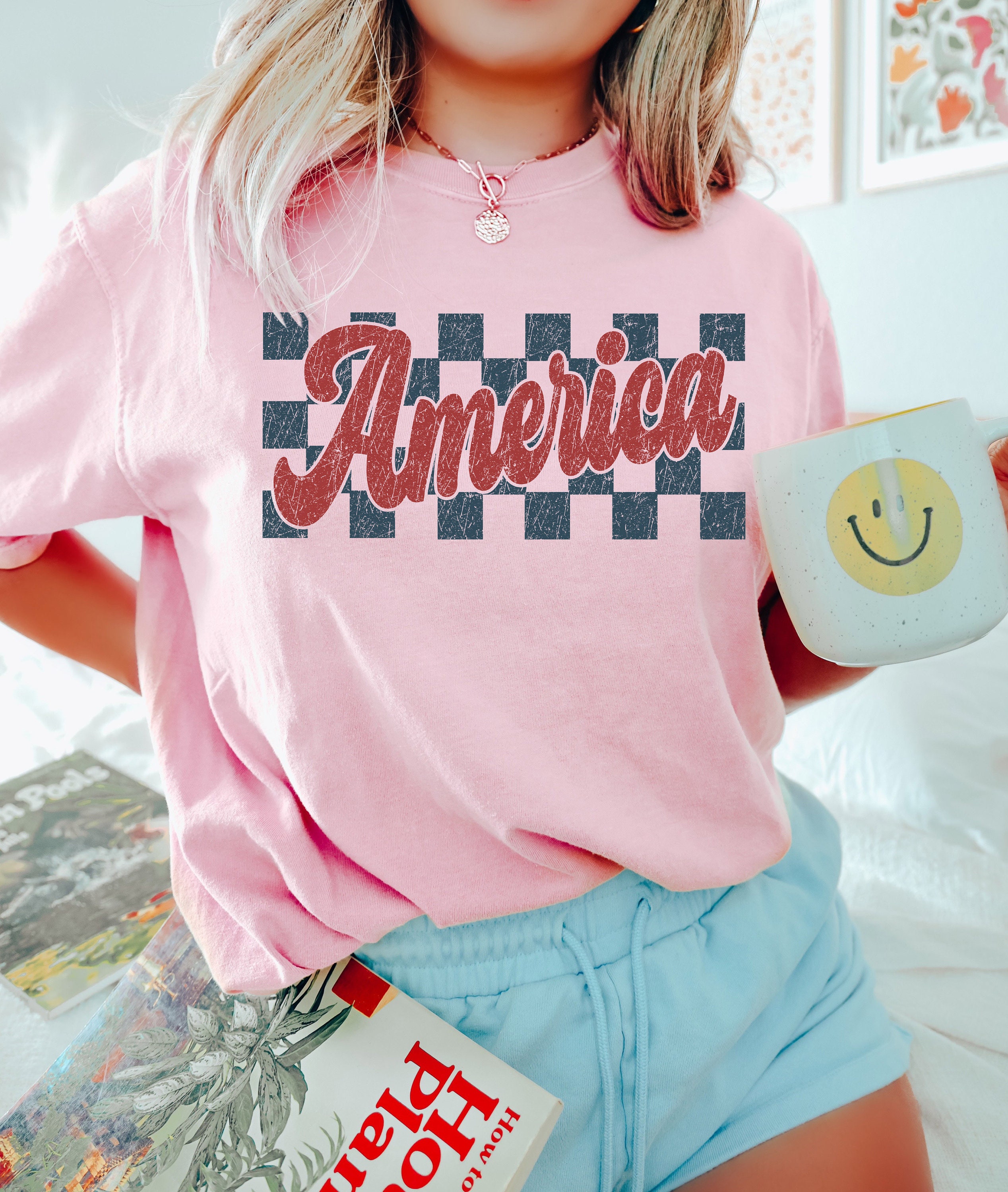 Checkered Retro USA Shirt, Patriotic Shirt, 4th of July Shirt, Independence Day Gift, Memorial Day Shirt, Red White and Blue Comfort Colors®